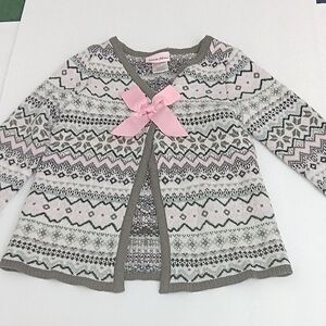 Little Lass Sweater Girls Size 4T Patterned Kids Cardigan with Pink Bow Preowned